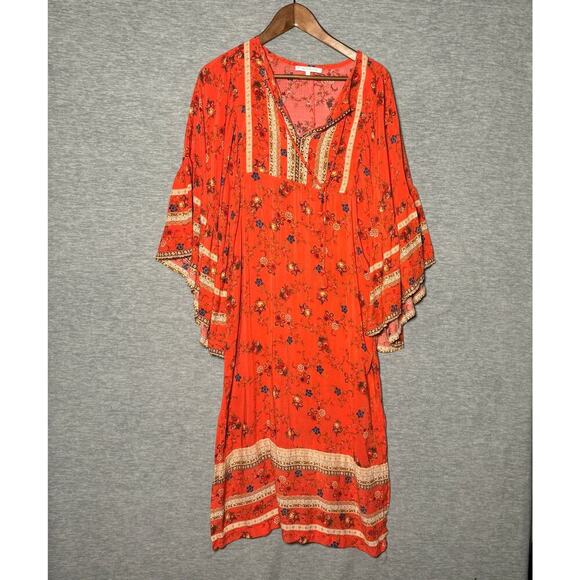 Olivaceous Boho Floral Dress Bell Sleeve Size Small Hippie Chic Lagenlook Casual - Picture 1 of 4